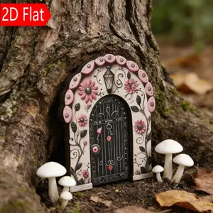Fairy Door Garden Decoration, Flower 3D Ornament, Wooden Fairy Door for Miniature Gardens, Fantasy Style Home Decor, Garden Feature, Garden Accessories