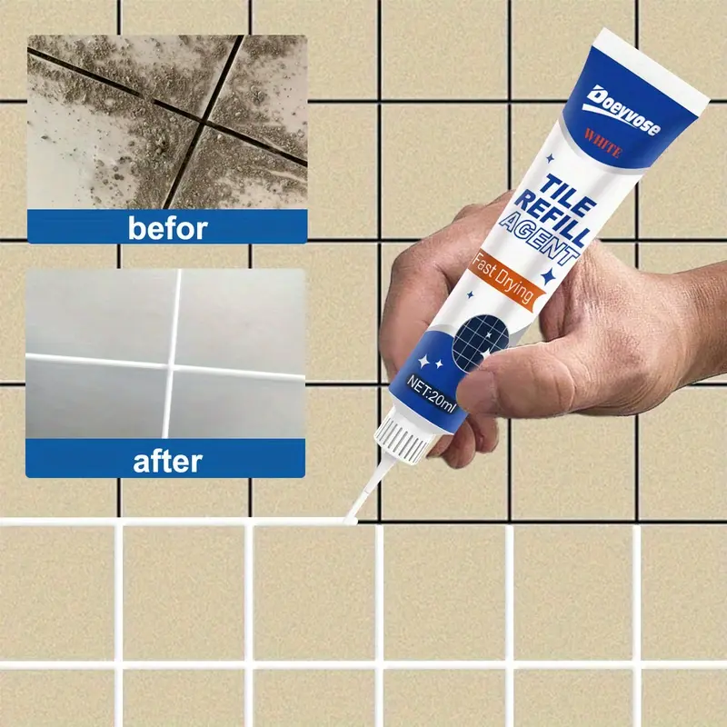 Doeyvose Tile Grout Repair Paste, Quick-Drying Bathroom Floor & Tile Filler with Sealing Tube, Easy-To-Use Diy Grout Restoration Solution