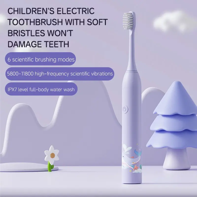Clean Sonic Electric Toothbrush, Battery Toothbrush, Cartoon Pattern for Kids, Replaceable Toothbrush Head, Soft Nozzles, Ideal for Oral Hygiene