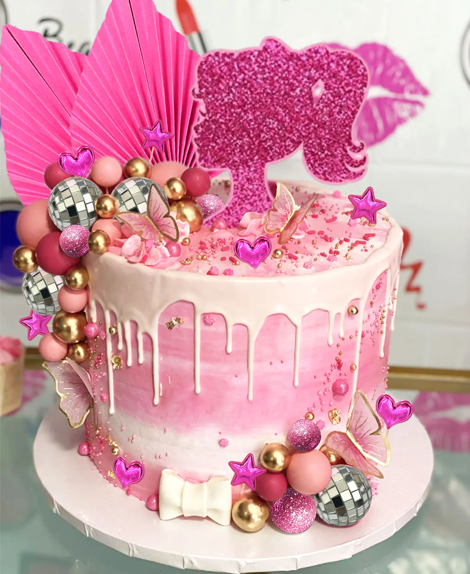 Pink Girl Birthday Doll Birthday Cake Decoration Pink Girls Birthday Decoration Pink Balls Edible Cake Toppers Cake Decorating Supplies