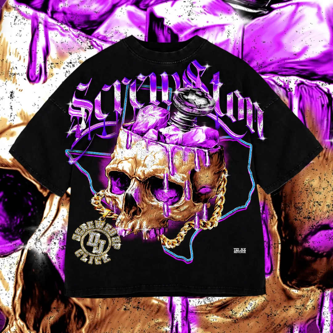Screwton Diamond And Skull Purple Texas Washed T-Shirt For Men, Graphic Vintage Acid Wash Heavy Cotton Tee, Streetwear Oversized Cowboys Texas Mexican Fans, Made In US