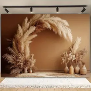 Boho Style Reeds Pattern Backdrop, 1 Count Summer Bohemian Style Banner, Party Decorations Banners, Indoor & Outdoor Decoration, Office Background, Photo Shoot Props Background, Ornaments