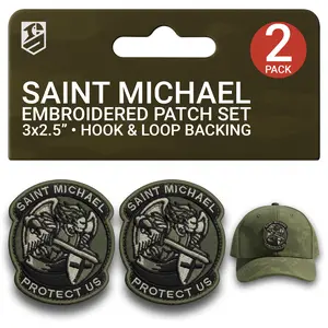 Saint Michael Patch Set – 2Pcs Embroidered Tactical Morale Patches 2.5x3 Inches