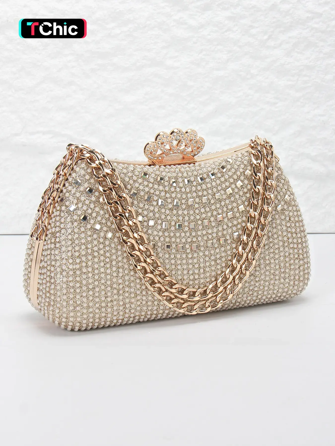Luxury rhinestone ladies evening bag handbag, party clutch, evening clutch purse, Elegant clutch, pearl rhinestone handbag, with shoulder strap can be shoulder crossbody bag, suitable for wedding, evening party, formal occasions, Embellished Clutch