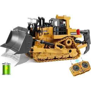 Metal RC Bulldozer Toy for Kids 9-Channel Remote Control Track-Type Tractor with Lights & Sounds Realistic Construction Vehicle Toy for Boys Ages 3-12 2.4GHz 1:20 Scale 9.5" x 5.1" x 4.2"