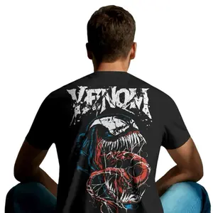 Venom Men's Graphic Tee 100% Cotton Black T-shirt with Bold Back Graphic and DTF Print for Long-lasting Wear