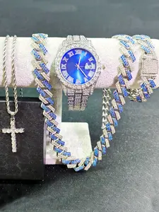 Men's Hip-Hop Style Cuban Link Bracelet & Watch Gift Box Set – Bar Cuban Chain with Quartz Watch, Perfect for Father's Day Gifts, Valentine's Day Presents, Carnival Occasions – Classic Watch Combination.