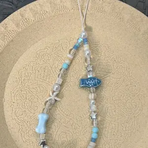 Summer sea breeze blue star mobile phone chain Phone Charm small fresh ccd lanyard DIY pendant camera anti-lost rope blue tie