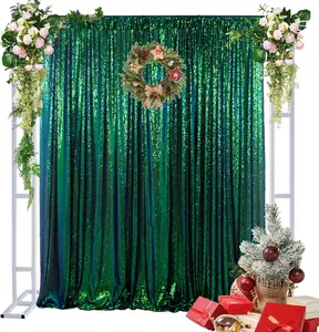 Sequin Backdrop Curtains 1 Pcs 4ftx8ft IrideGreen Glitter Backdrop for Christmas Decoration Sparkly Party Cake Table Drapes Colorful Wedding Background Shiny Sequin Material