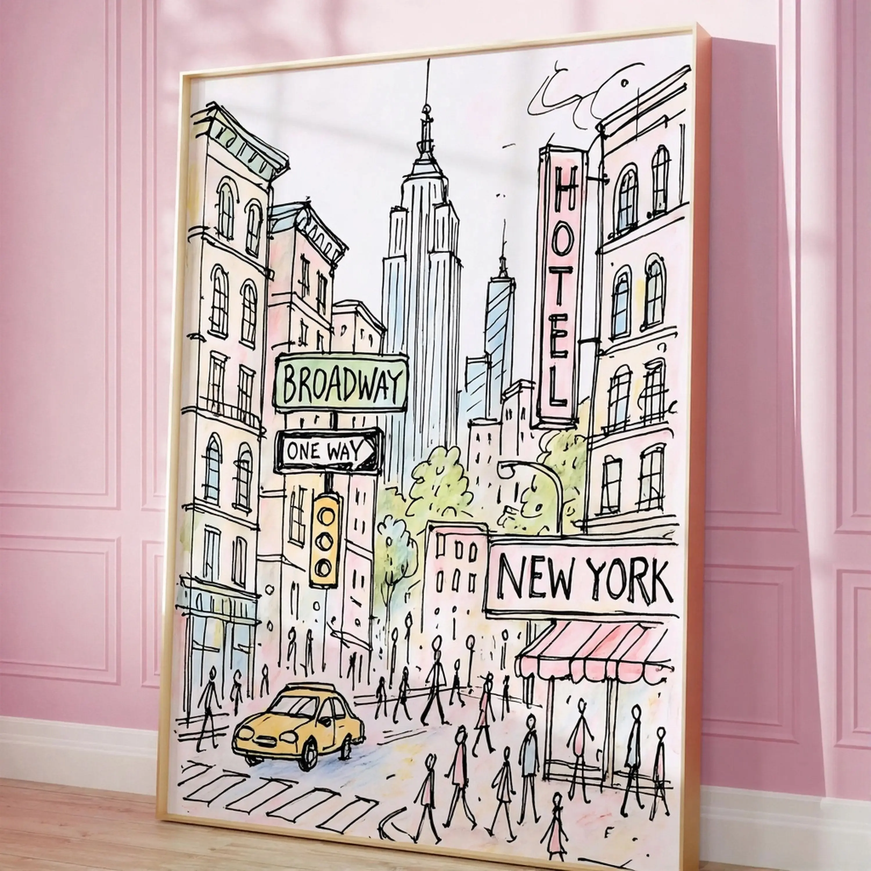 [Sale off up to 50%]-[FREE-SHIP] New York City Art Print Poster, New York Poster, Feminine Wall Art, Girly Preppy Print, Aesthetic Wall Print, Pink Wall Art, New York Gift