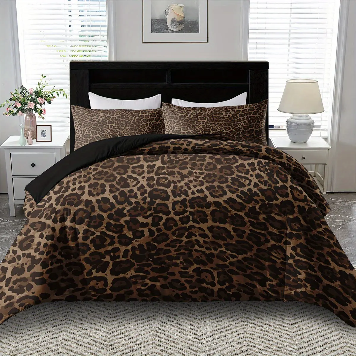 2/3 Piece Leopard Print Light Beige Printed Duvet Cover Set Queen/King Size Bedding Set Bedroom Guest Room Decoration 2D Flat Printing Machine Washable Polyester Fiber (Includes 1 Duvet Cover + 1/2 Pillowcases No Filling Core), 2D Flat, Room Decor, Queen