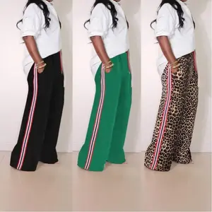 Fashion Leopard Print Patchwork Color Block Striped Loose Casual Straight Pants Spring Summer