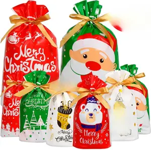 [New deal] - Christmas Gift Bags 34 Pack - Assorted Sizes Xmas Plastic Treat Candy Bags for Small Medium Holiday Gifts - Durable Drawstring Party Favor Bags with 8 Festive Designs