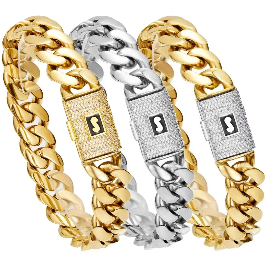 Men's Miami Cuban Link Bracelet, Modern Monaco Style Stainless Steel Chain, Sleek and Durable Fashion Accessory for Versatile Wear, Miami Cuban Link Bracelets & Bangles