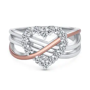 Romantic CZ Pave Cubic Zirconia Intertwined Infinity Forever Heart Promise Ring Rose Gold Sterling Silver