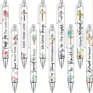 Floral & Letter Pattern Ballpoint Pen, 10pcs/set Retractable Ink Pen, Inspirational Quotes Pen, Funny Office Pen for Women Men Coworker, Gift Pen
