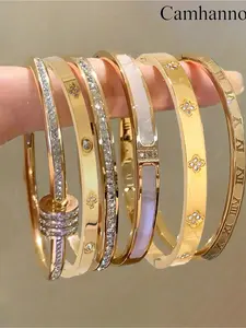6-piece fashionable, luxurious and exquisite stainless steel bracelet set, Elegant Jewelry Bracelet, High Quality Bracelet, waterproof and rust proof design, suitable for daily wear, casual, and giving to loved ones, friends, and relatives