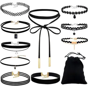 10PCS Black Velvet Choker Necklaces with A Stroage Bag for Women