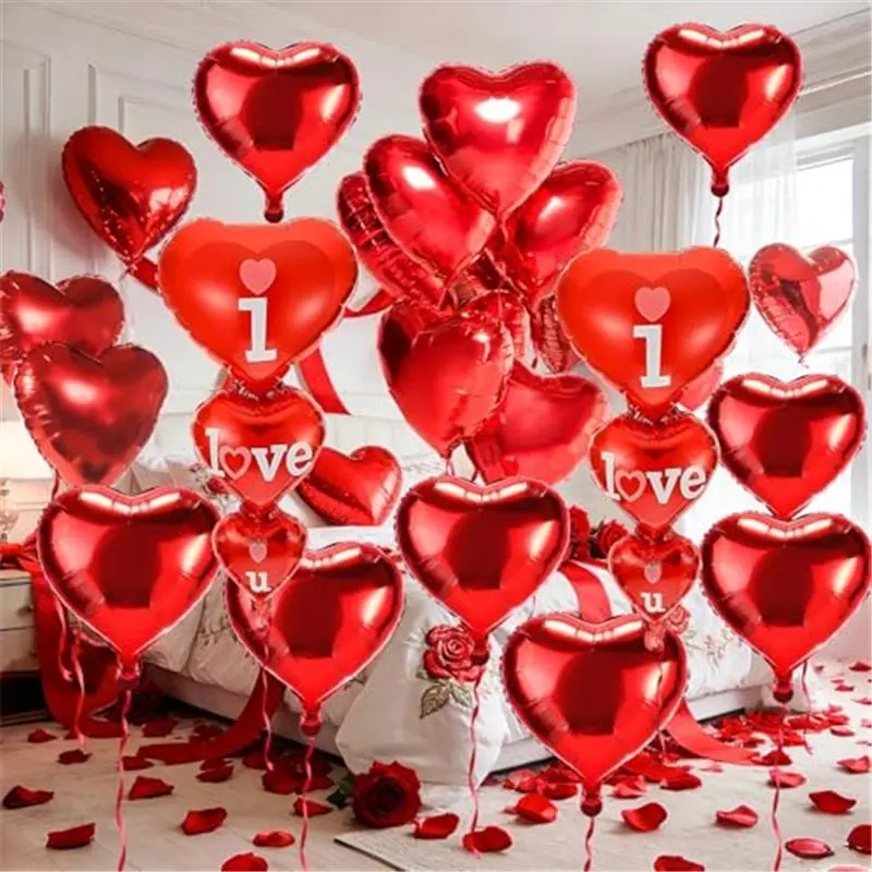 20 + 2 I Love You Balloons,Heart Balloons, Valentines Day Decorations and Gift Idea for Him or Her, Wedding Birthday Decorations,Valentines balloons,Ribbon & Straw Included