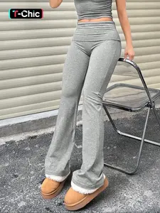 Women's Plain Ruched Flared Leggings, Casual Comfy High Stretch Bell Bottom Trousers for Daily Wear, Ladies Bottoms for All Seasons