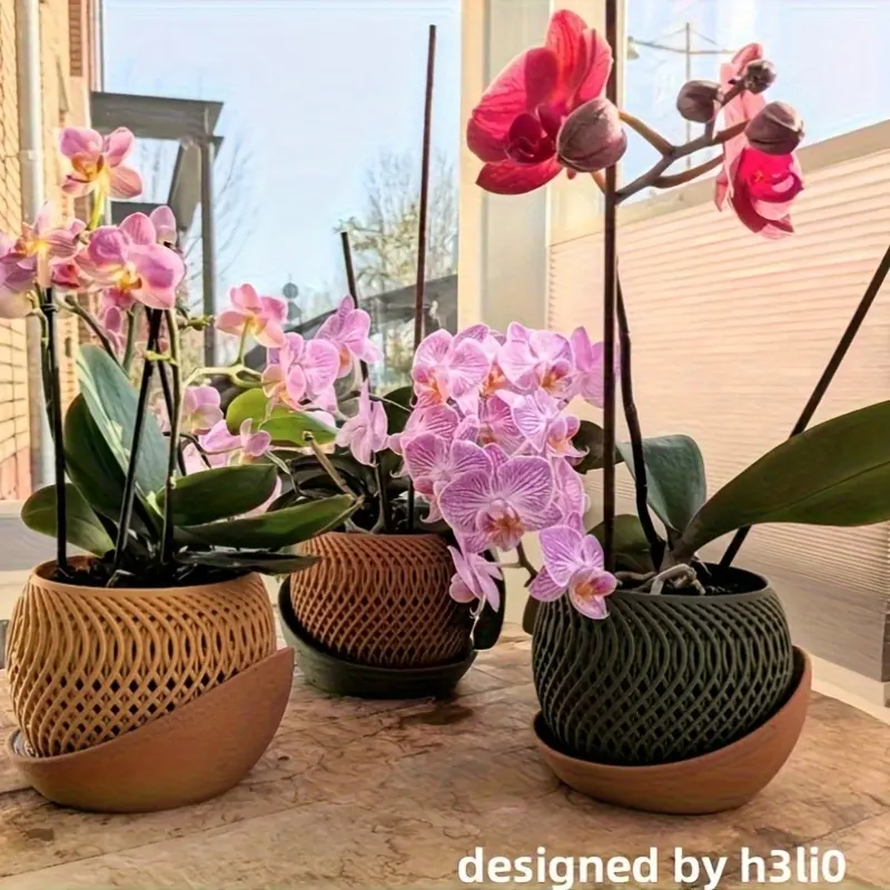 1pc- Mirage Flower Pot, modern minimalist potted plant, flower arrangement tray, air circulation design, weaving design, home decoration flower pot with tray, elegant and artistic balcony, Garden Accessories