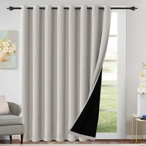H.VERSAILTEX 100% Blackout Patio Curtains Thermal Insulated Curtains for Sliding Door Extra Wide Window Panels Full Light Blocking Grommet Curtains with Black Liner