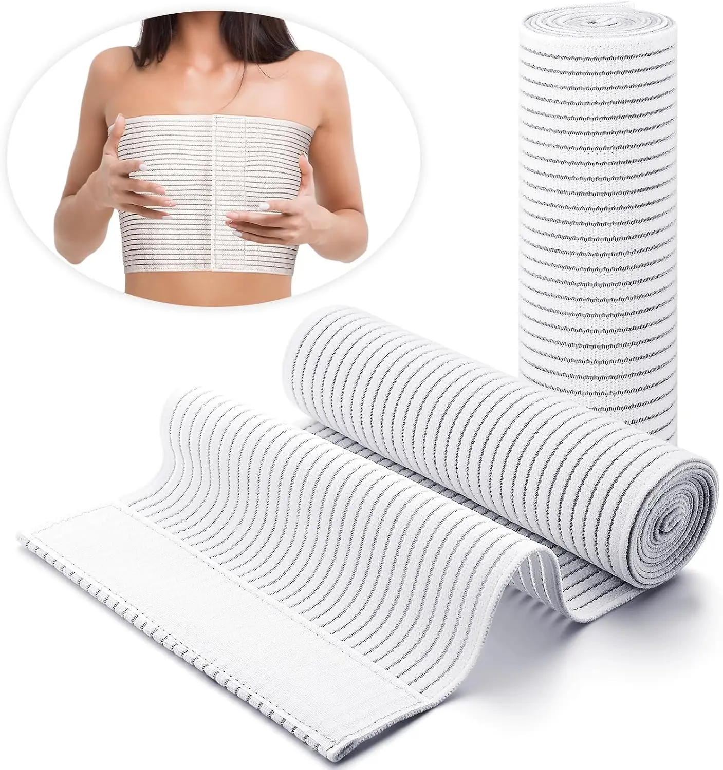 Geiserailie 2 Pcs Chest Compression Wrap Breast Support Band Sports Support Strap Bandage Adjustable Chest Binder for Sports Running for Large Breasted Women Prevent Breast Bounce (White,Small)