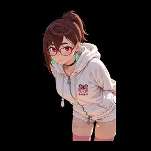 Momo Ayase Sticker, Vinyl Sticker for Laptop Decor, Pink Glasses Momo Ayase in Cute White Hoodie, Notebook and Phone Aesthetic