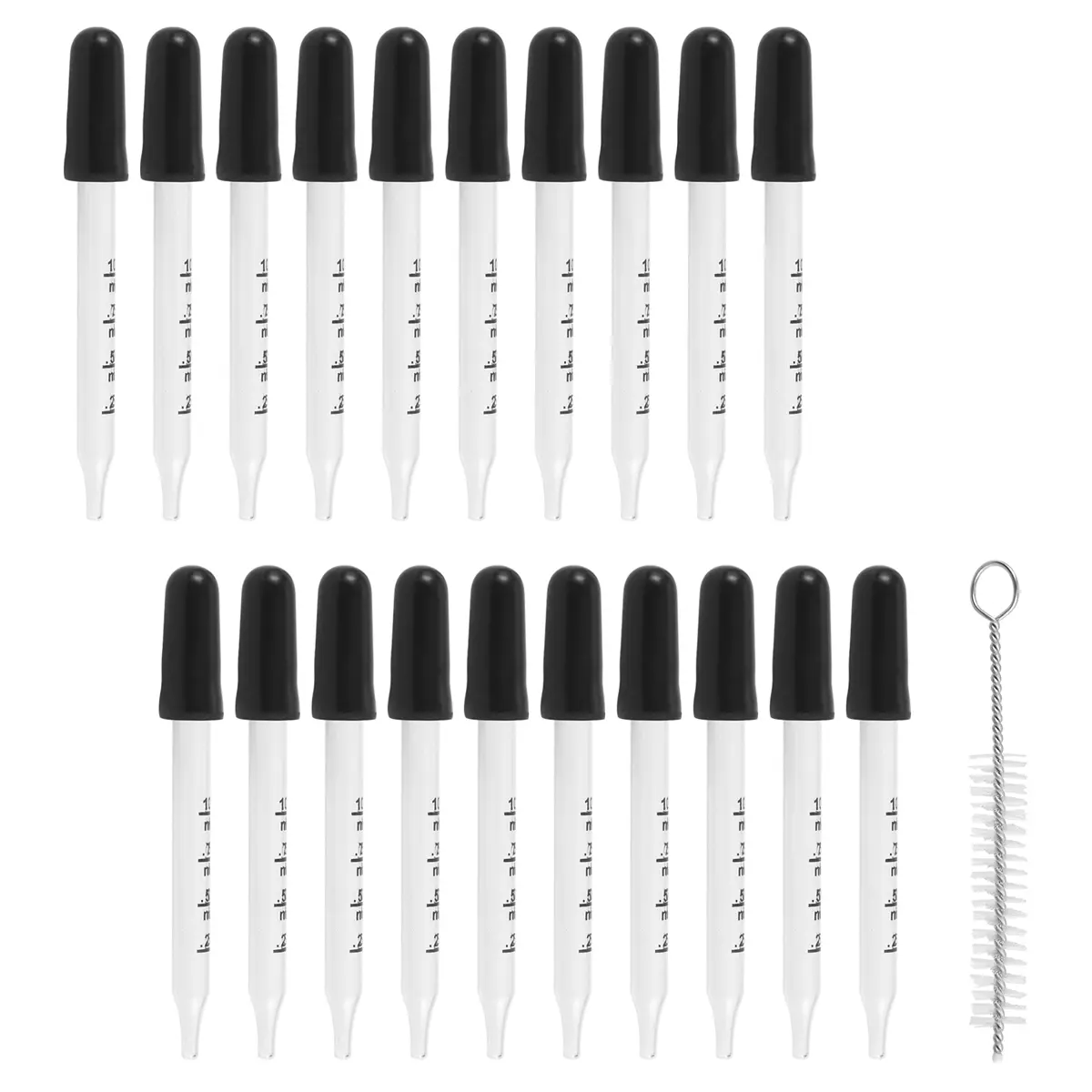 20Pcs 1mL 1cc Capacity Black & Transparent Glass Liquid Droppers - Accurate Graduated Lines, Straight Tip, Black Rubber Suction Bulb, for Makeup Art Liquid, Transfer Paint, Use as Dropper for Medicine (Household Appliance Accessories), Measuring Scale