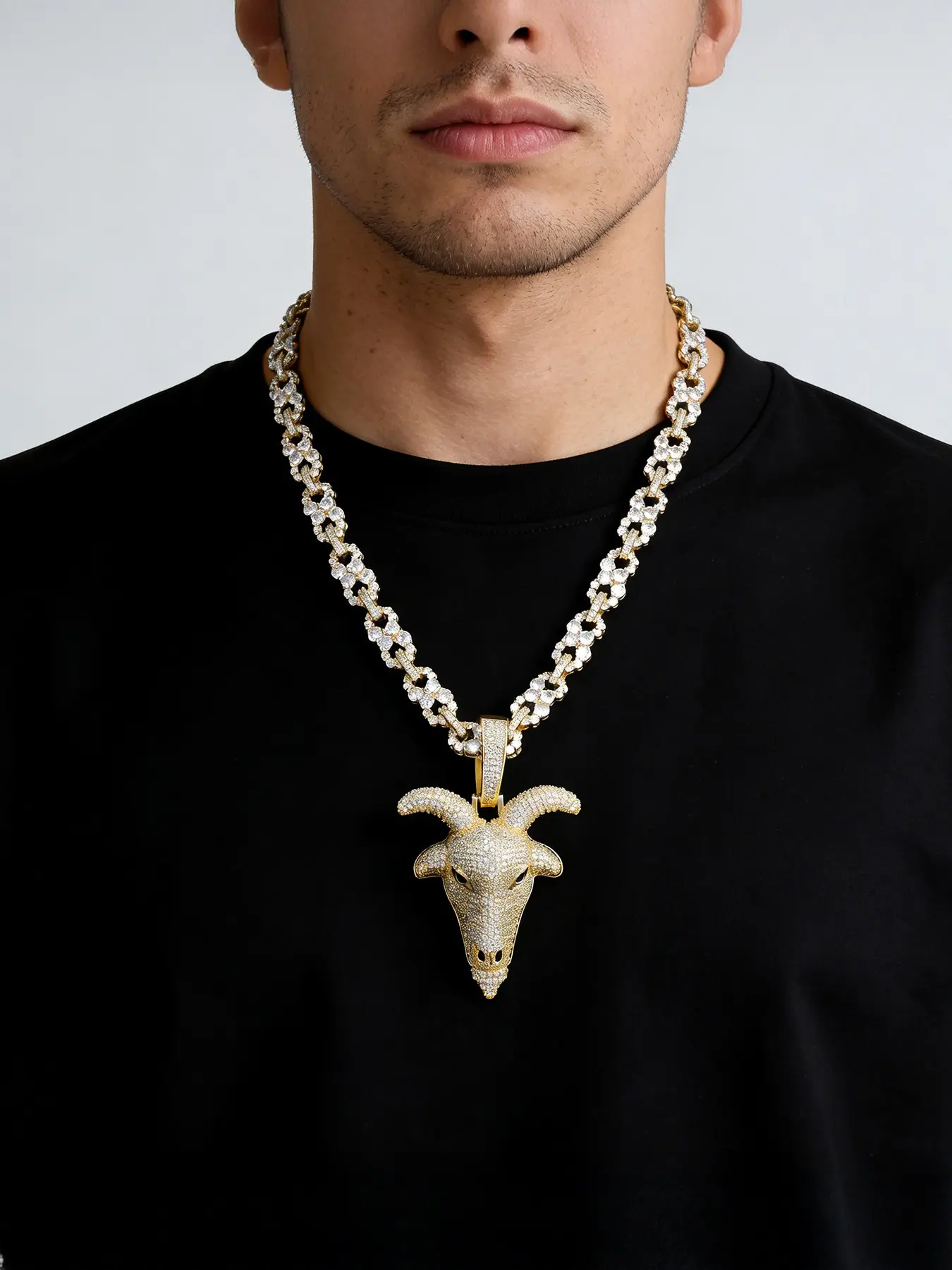 ICED CHICS Goat Head Hip Hop Zircon Pendant Necklace, Chunky Necklace, Chain Necklaces, Statement Necklace, Infinity Chain, Full Zircon, Bling Necklace, Street Style, Unisex, Perfect Gift