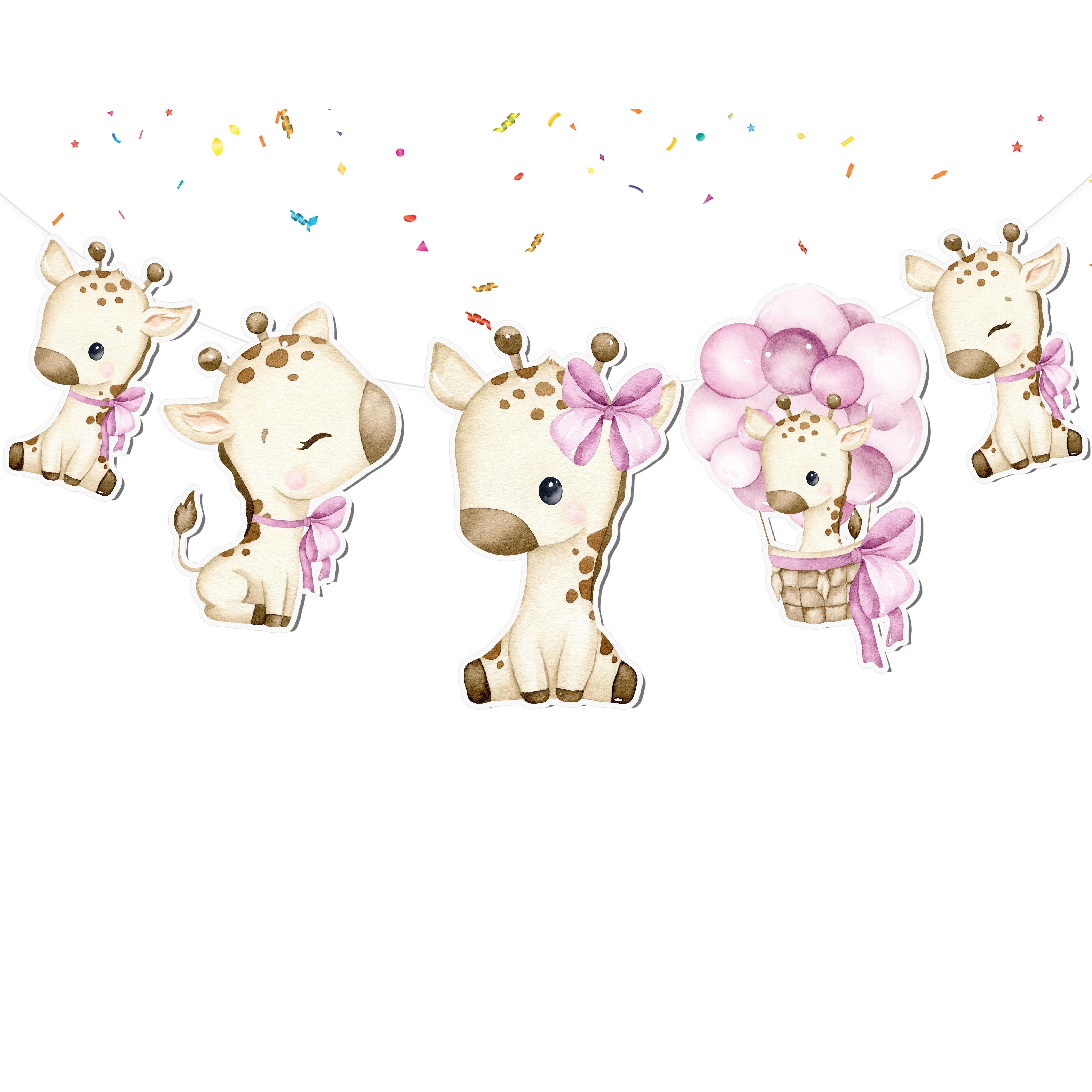 Pink Giraffe 5 pcs Banner - Adorable Baby Shower and Nursery Decor