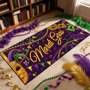 Mardi Gras Pattern Rug, Soft Non-Slip Mat, Washable Easy Clean, Indoor Decorative Carpet for Doorway Kitchen Bathroom Living Room Bedroom Entrance, Home Decorative Rug