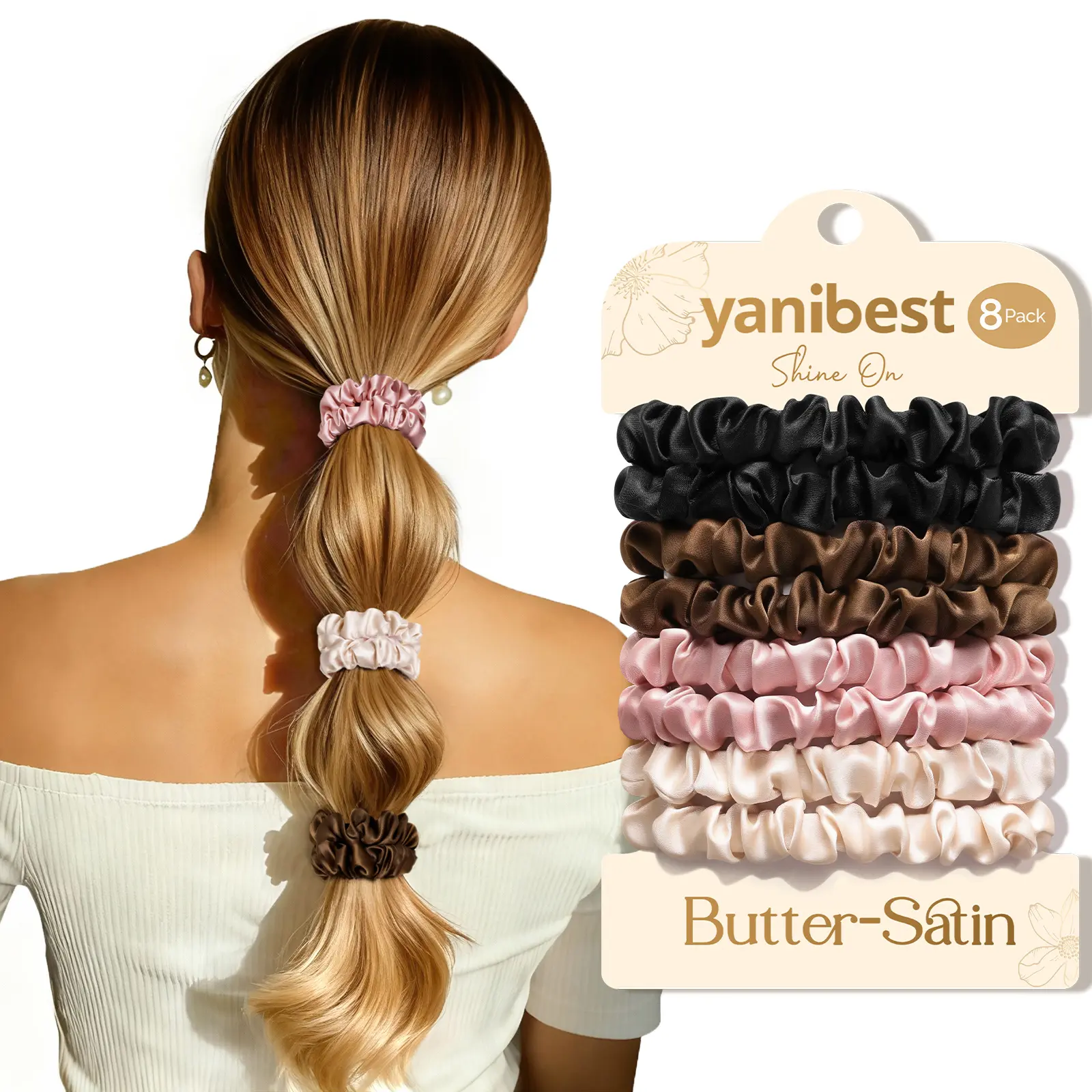 Yanibest 8 Pcs Satin Hair Ties - Hair Scrunchies for Women & Girls, Thin Silk Hair Ties No Damage, Ponytail Holders Gentle on Hair #SummerWins#DealsForYoudays