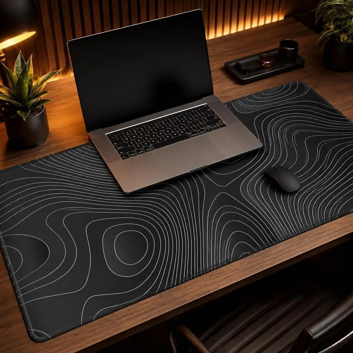 Black White Topographic Desk Mat, XXL waterproof Smooth surface Mouse Pad, Large Gaming Deskmat, Non Slip Keyboard Office Mousepad