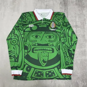 1998 World Cup Mexico National Team Home Long Sleeve Retro Soccer Jersey Greener