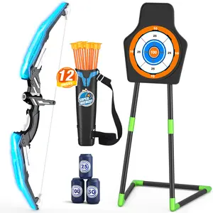 Bow and Arrow for Kids, LED Light Up Archery Set with 12 Suction Cup Arrows, 1 Standing Target, 3 Score Targets & 1 Quiver, Indoor Outdoor Sport Gifts for Boys Girls Ages 4-12, Blue, kids outdoor play Easter Gifts