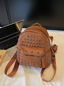 Women's Vintage Punk Motorcycle Girl Backpack Rivet Detail Handbag, Stylish Casual Daypack Shoulder Bag for Ladies, Trendy and Durable Design