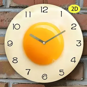 A fried egg-shaped wall clock - Silent and without ticking sound for kitchen and room decoration, featuring a fried egg face and egg yolk pointers/digits - Living room decorative clock - Unique Valentine's Day gift idea (compatible) - Home Decor