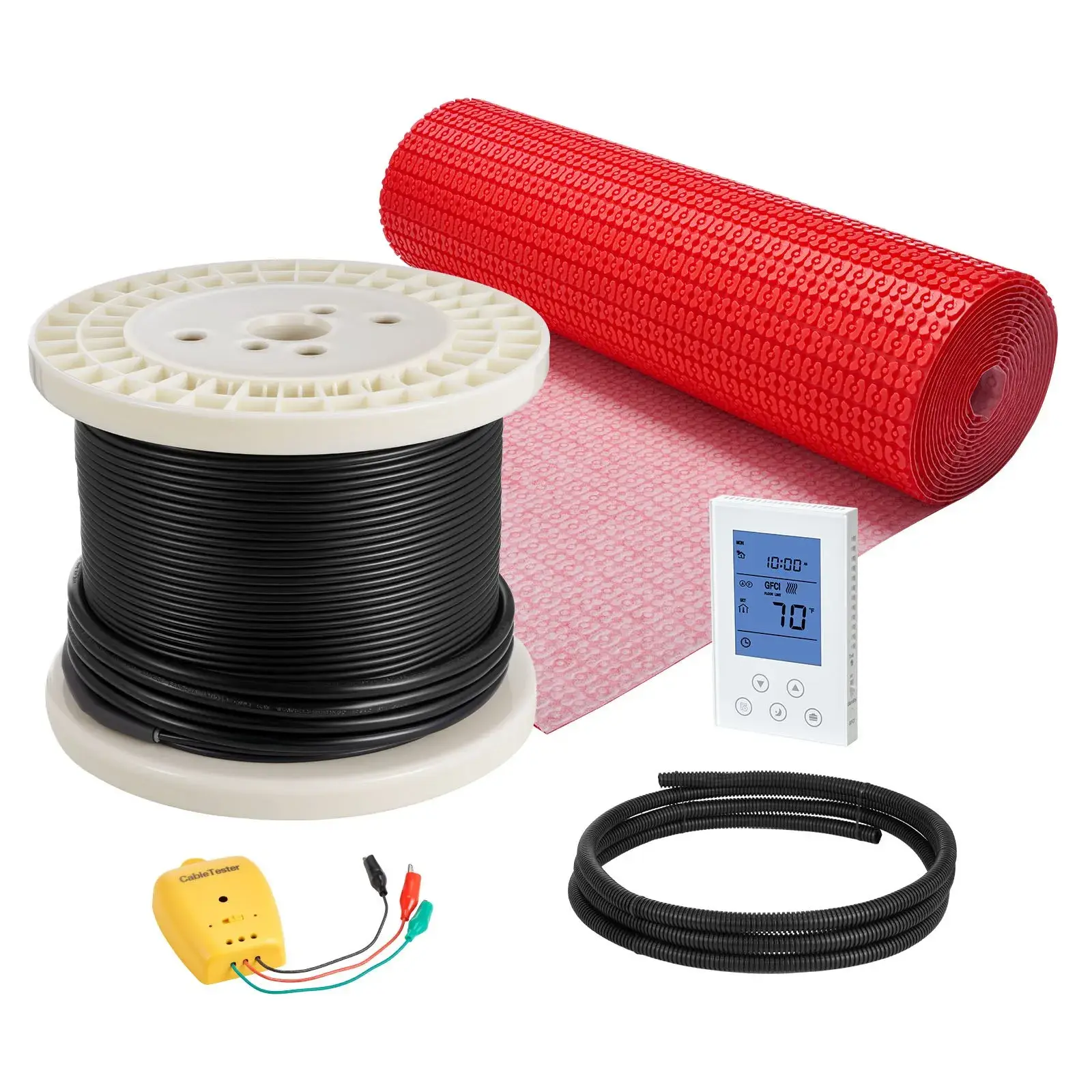 【Summerfinds】VEVOR 100 sqft Large Area 120V Silent Secure Eco-Friendly Electric Radiant Floor Heating Mat System, Freeforms Decoupling Membrane, Smart Thermostat & Alarm, Easy Installation for Tile, Stone, Vinyl, Programmable, Precise Heat, Aluminum Shiel