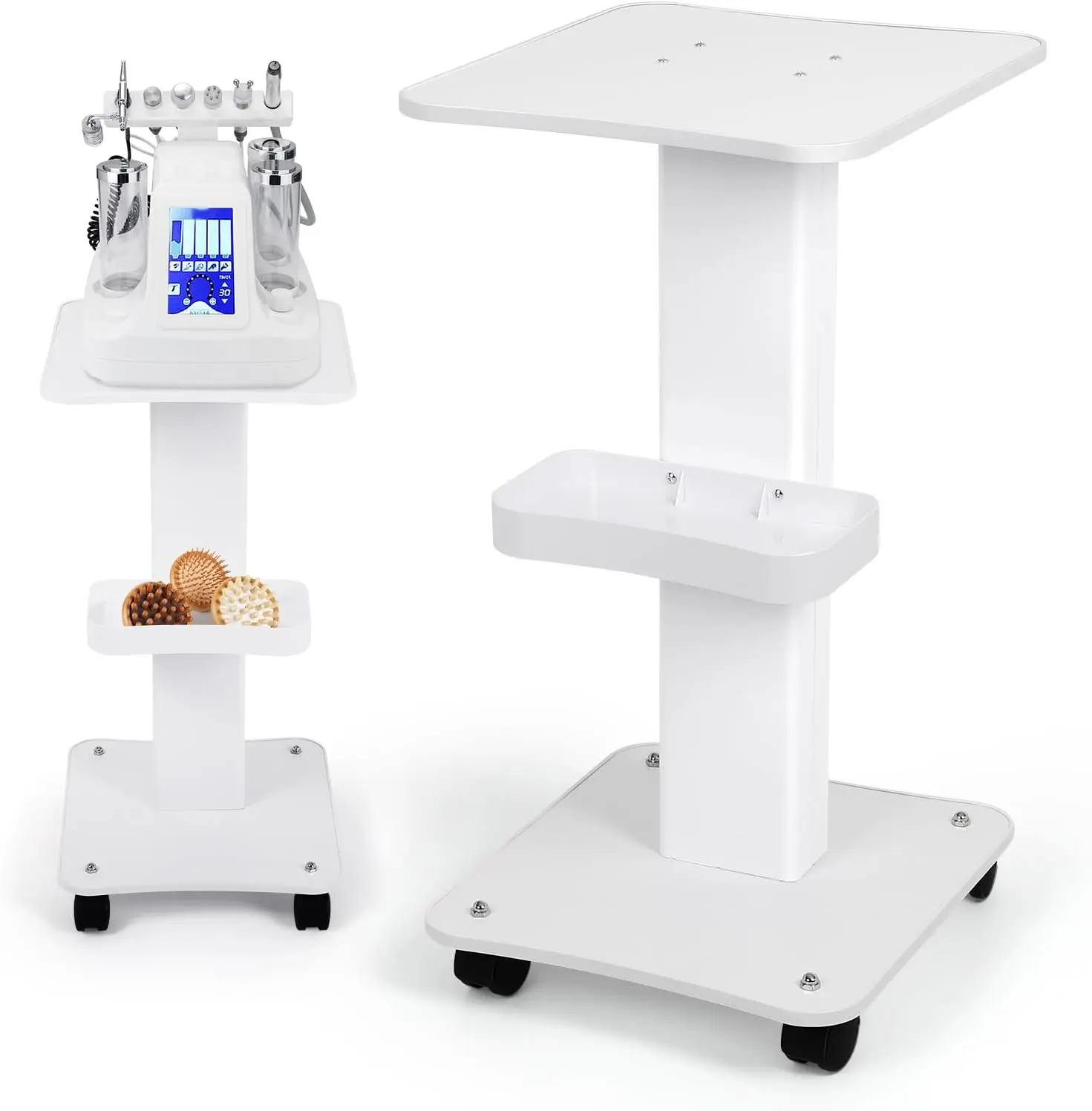 Esthetician Trolley Cart with Wheels, Salon Spa Beauty Machine Rolling Trolley Stand, 3 Tier Beauty Rolling Cart, Load 220Lbs, Aluminum Esthetician Machine Mobile Cart for Beauty Instrument Storage