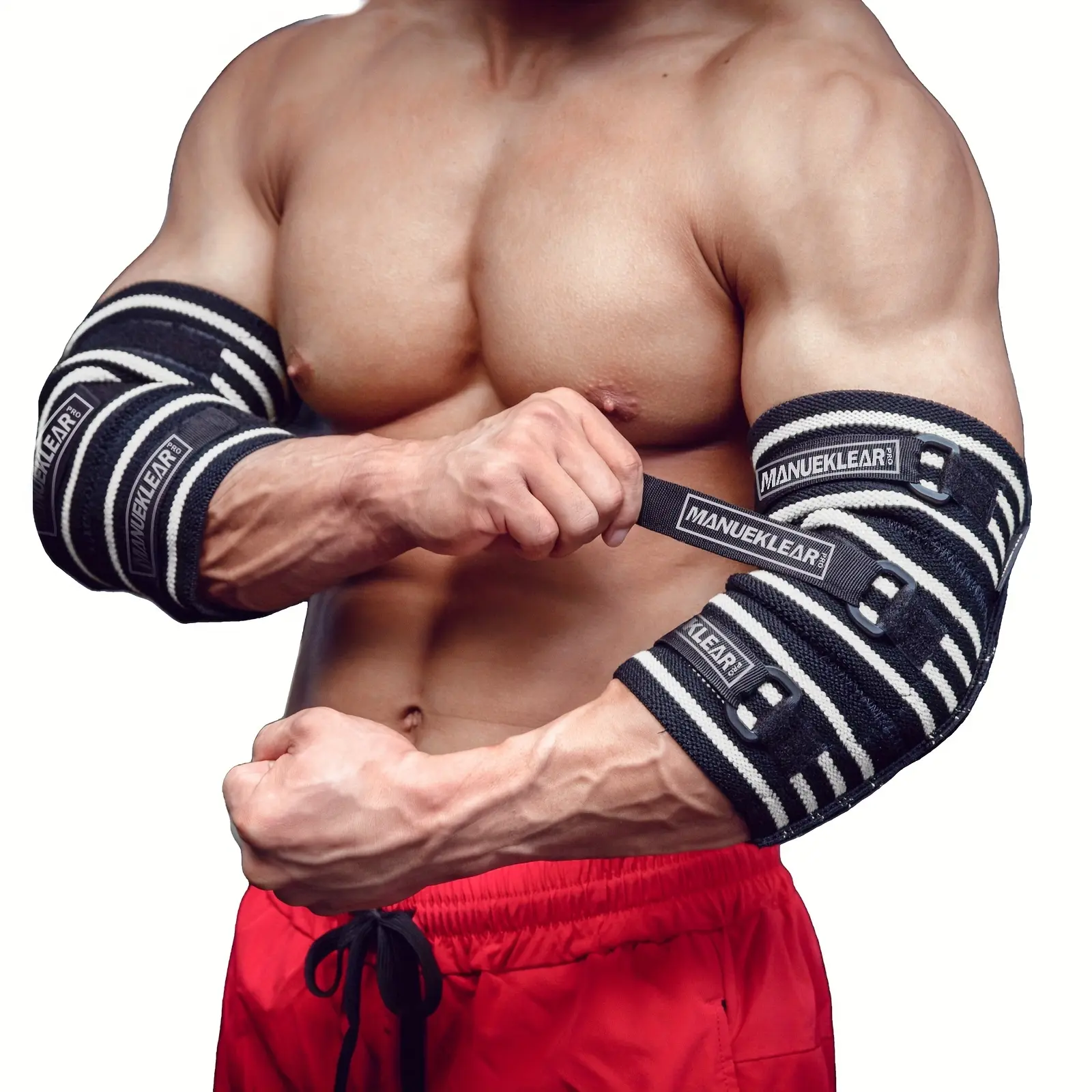 MANUEKLEAR Elbow Sleeves for Weightlifting, Men's Elbow Compression Bands, Adjustable Weightlifting Elbow Guards, Comfortable Elbow Support Straps, Premium Elbow Wraps, Fitness Exercise Accessories