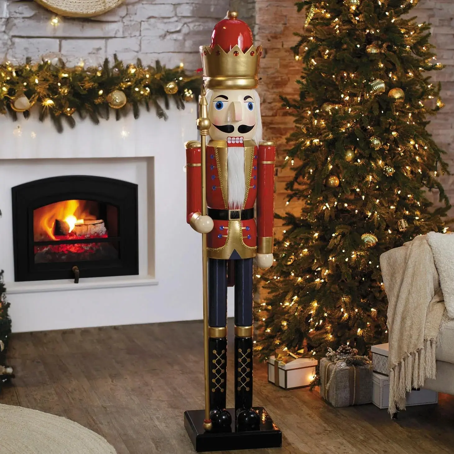 5 Ft Giant Classic Red Wooden Christmas Nutcracker with Scepter, Tall Holiday Soldier Figurine for Home & Entryway Decor