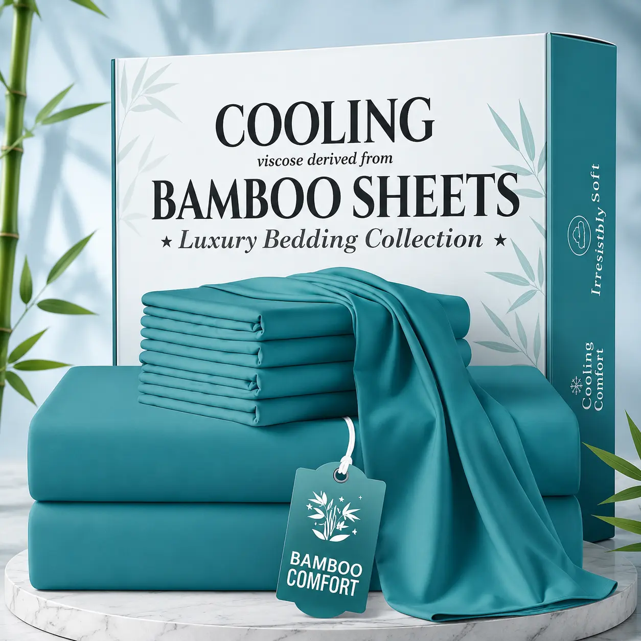 Jollyvogue Extra Deep Pocket Bamboo Sheets - 6 Pcs Breathable & Cooling Bed Sheet Set, Breathable & Moisture Wicking, Hotel Luxury Fitted Soft Wrinkle-Free For Mattresses, Room Decor, Twin/Full/Queen/King Size Pillowcase Sets