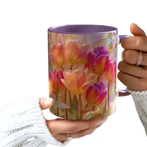 Elegant Tulip Stained Glass Mug, Luminous Floral Coffee Cup Design, Iridescent Flower Gift for Women and Garden Lovers, Aesthetic Ceramic Drinkware for Home Decor, Daily Coffee and Tea Time Mug