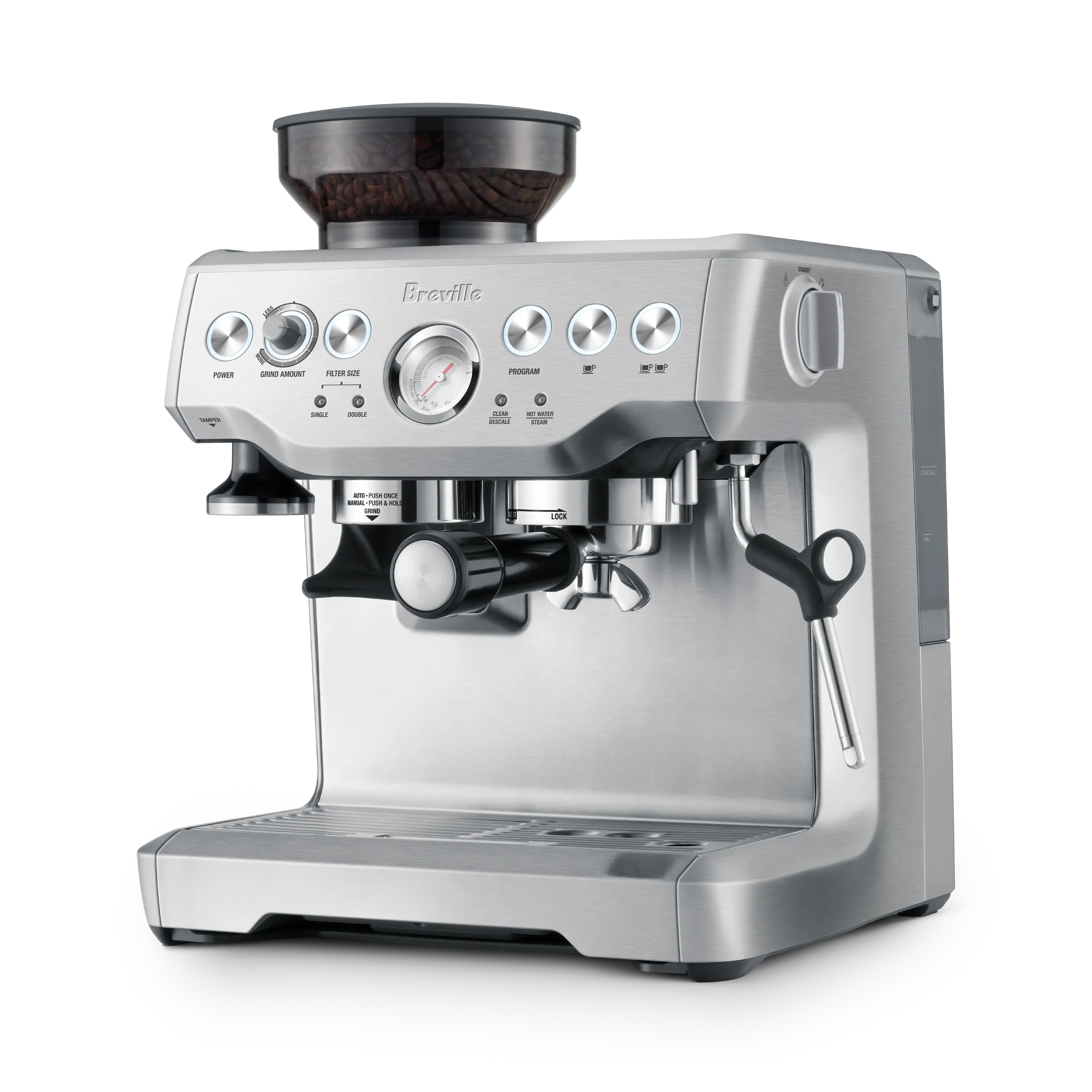 Breville the Barista Express - Espresso Machine with Auto Grind & Dose, 16 Grind Settings, Thermocoil Heating, 54mm Stainless Steel Portafilter, Manual Microfoam Texturing, and Dosing Funnel Attachment