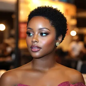 New Arrived 180% Density Afro Kinky Curly Short Pixie Cut Human Hair Wig - 4 Inch Rose Net Cap, Machine-Made for Women, 1B Natural Look, Elegant Style, Afro Curly Hair Wig, Short Hair Wig, Fashion Accessory, Sleek Design