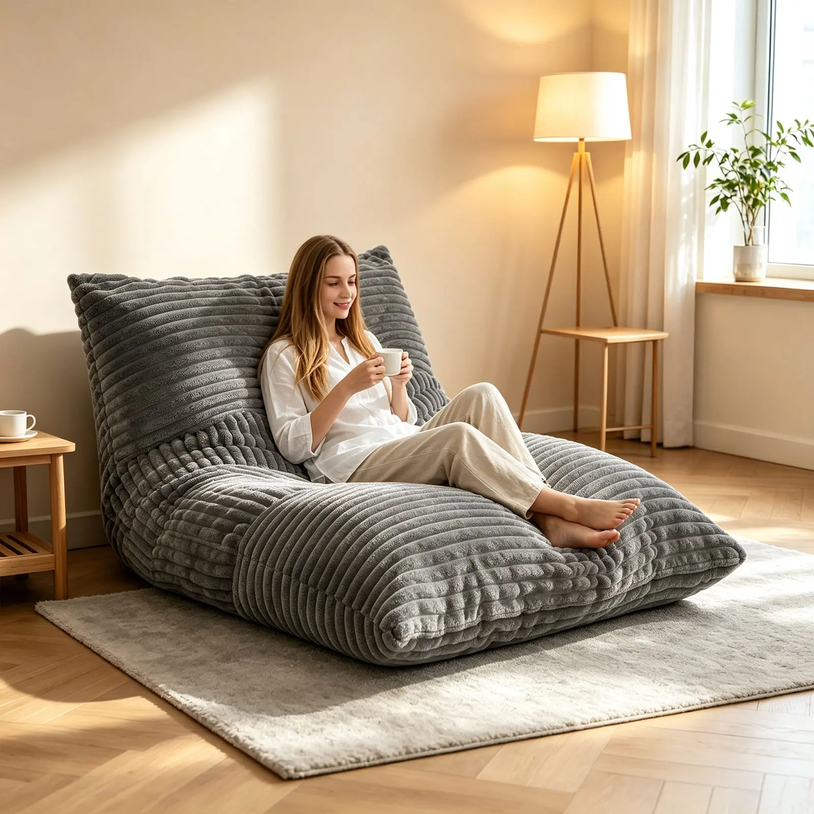 JONPONY 3-in-1 Large Beanbag Chair - Fabric Sofa Bed, Floor Mattress, Floor Cushion with Machine-Wash Cover, Easy Setup for Bedroom, Soft Squishy Living Room Furniture