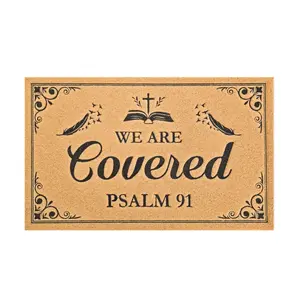 We Are Covered Psalm 91 Embroidered Doormat, 30x18 Inch Christian Front Porch Welcome Mat, Non-Slip Waterproof Entry Rug, Scripture Door Decor for Home