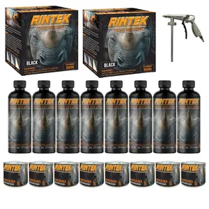 Rintek Black 2 Gallon Urethane Spray-On Truck Bed Liner Kit - 8 Bed Liners, 8 Hardeners and 1 Applicator Spray Gun - Easy 3 to 1 Mix Ratio, Just Mix, Shake and Shoot It