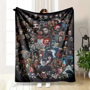 Horror Characters Custom Image Flannel Fleece Throw Blanket, Dark Art Graphic Print, Soft Cozy Warm Lightweight, Ideal for Home Decor, Halloween Parties, Gifts for Friends, Custom Image Blanket summerwins